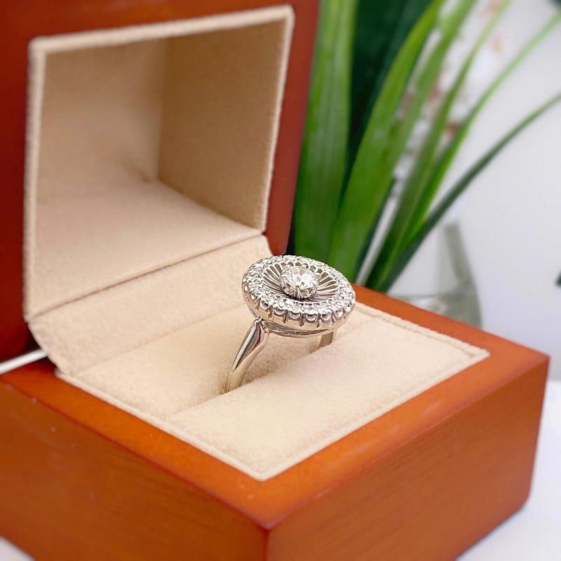 Antique Art Deco Old European Diamond Halo Ring 18K White Gold - 9