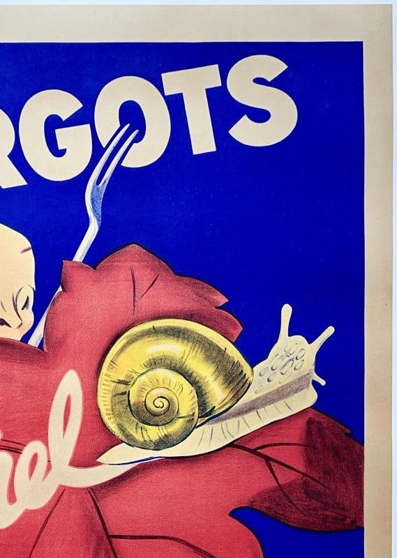 Original Vintage Poster ESCARGOTS MENETREL French Food & Wine France LINEN - 3