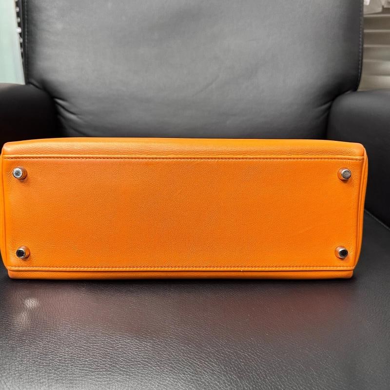 HERMES Kelly Retourne 32 cmm Circa 2005 Orange Veau Swift Palladium Hardware - 11