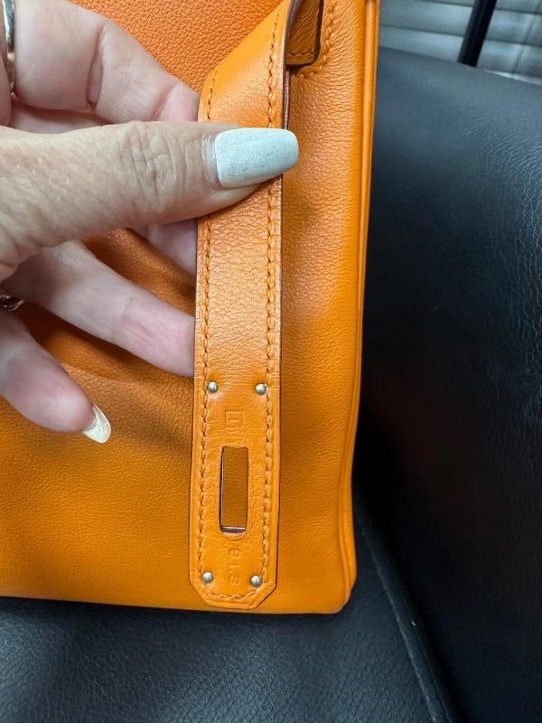 HERMES Kelly Retourne 32 cmm Circa 2005 Orange Veau Swift Palladium Hardware - 13