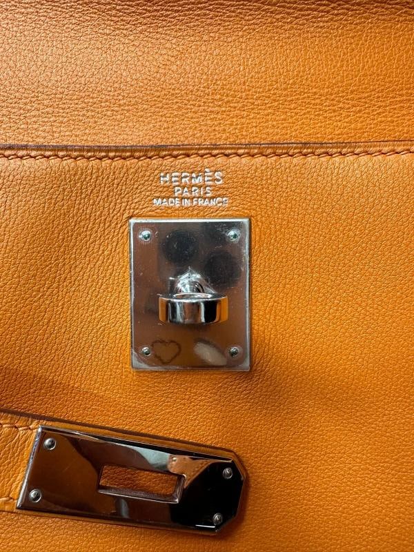 HERMES Kelly Retourne 32 cmm Circa 2005 Orange Veau Swift Palladium Hardware - 14