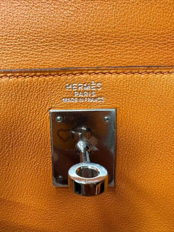 HERMES Kelly Retourne 32 cmm Circa 2005 Orange Veau Swift Palladium Hardware - 15