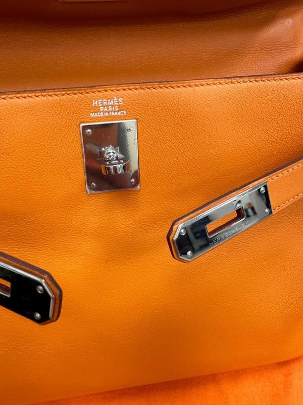 HERMES Kelly Retourne 32 cmm Circa 2005 Orange Veau Swift Palladium Hardware - 18
