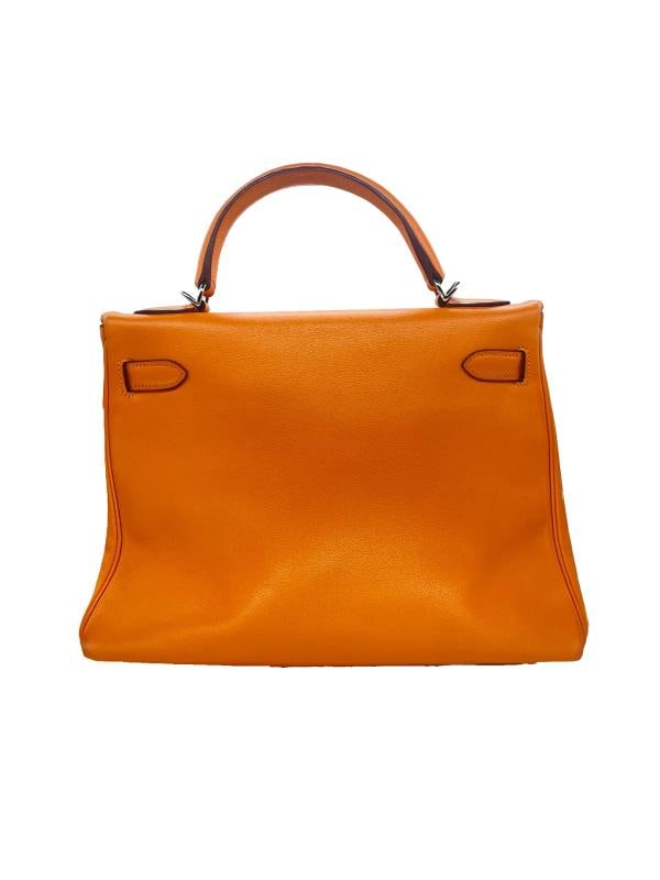 HERMES Kelly Retourne 32 cmm Circa 2005 Orange Veau Swift Palladium Hardware - 3