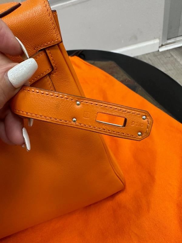 HERMES Kelly Retourne 32 cmm Circa 2005 Orange Veau Swift Palladium Hardware - 9