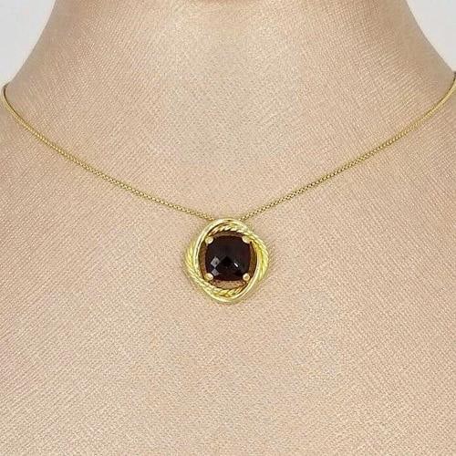 David Yurman 18k Yellow Gold Garnet Infinity Cushion Pendant Necklace - 2