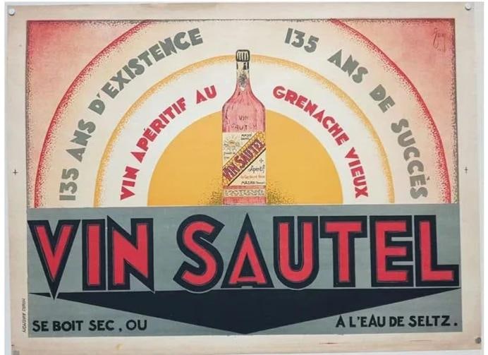 Vintage Vin Sautel Poster: French Wine Aperitif Art Deco Print - 2