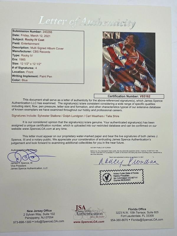 S STALLONE C WEATHERS T SHIRE LUNDGEN Signed Autograph ROCKY IV Album JSA BAS - 3