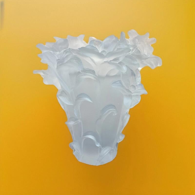 Nancy Daum Style Iris Vase Heavy Clear Crystal Xl Vase H8" Unique Maker Unknown - 7