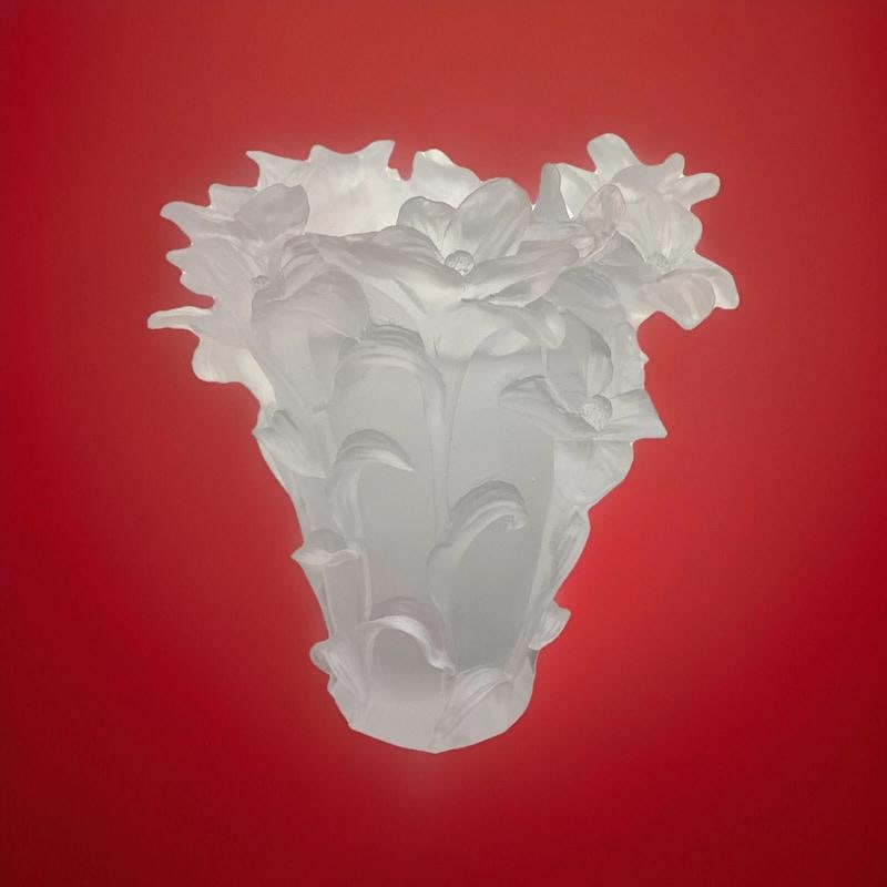 Nancy Daum Style Iris Vase Heavy Clear Crystal Xl Vase H8" Unique Maker Unknown - 9