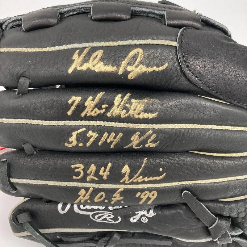 Nolan Ryan Signed Heavily Inscribed STATS Baseball Glove PSA DNA Certified - 2