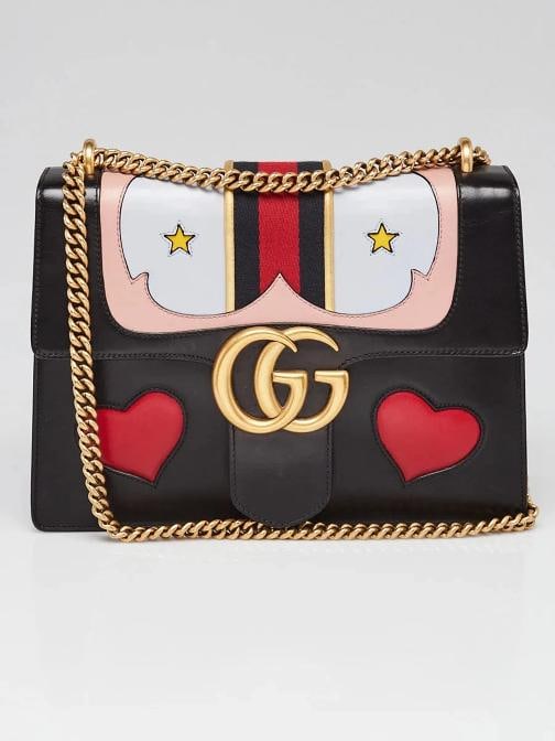 Gucci Black Leather Vintage Web GG Marmont Large Shoulder Bag: Condition: Pre-owned - Good,Brand: Gucci,Exterior Material: Leather,Style: Everyday Bags,Exterior Color: Black,Department: Women