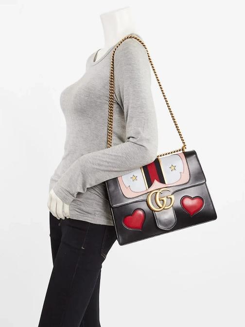 Gucci Black Leather Vintage Web GG Marmont Large Shoulder Bag - 2