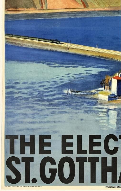Original Vintage Poster THE ELECTRIC ST. GOTTHARD LINE Swiss Railroad Travel OL - 4