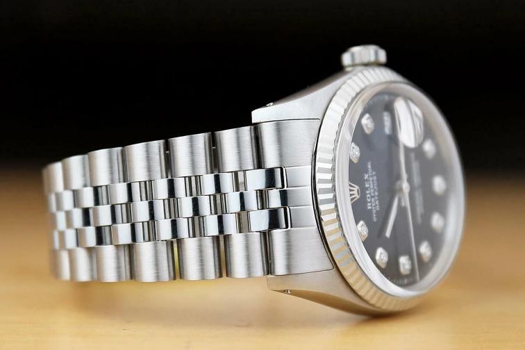 MENS ROLEX DATEJUST 1601 BLACK DIAMOND 18K WHITE GOLD STAINLESS STEEL WATCH - 6