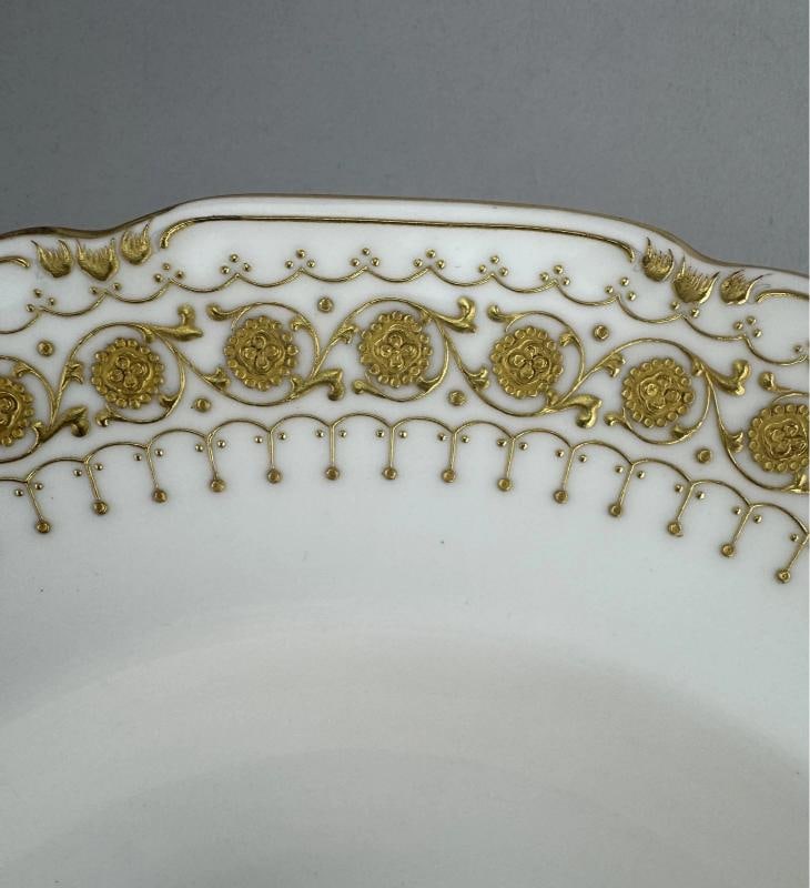 Set 12 c1920s Royal Doulton Noke's Tiffany Co Raised Gilt Rim 9.5" Soup Bowls - 4