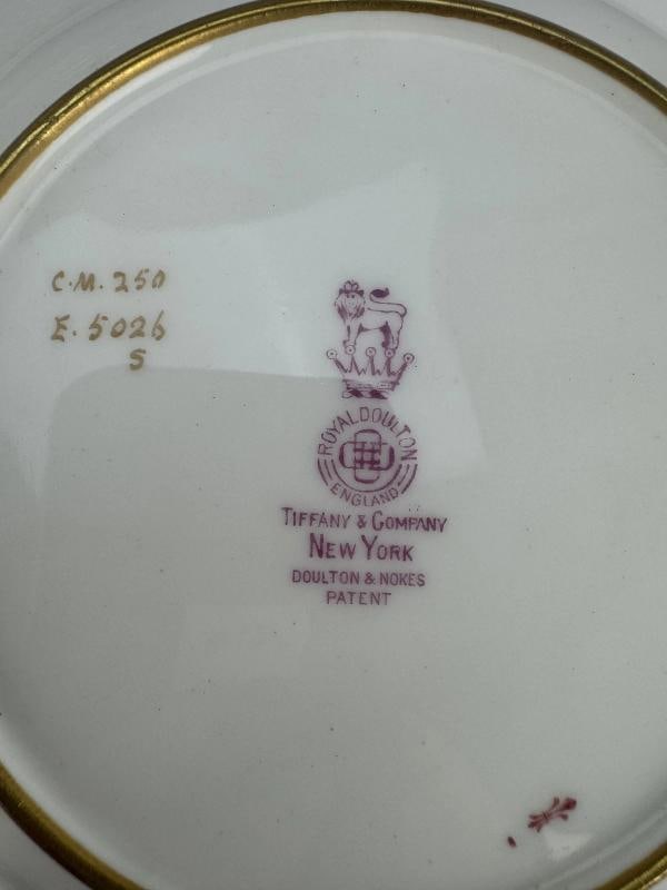 Set 12 c1920s Royal Doulton Noke's Tiffany Co Raised Gilt Rim 9.5" Soup Bowls - 6