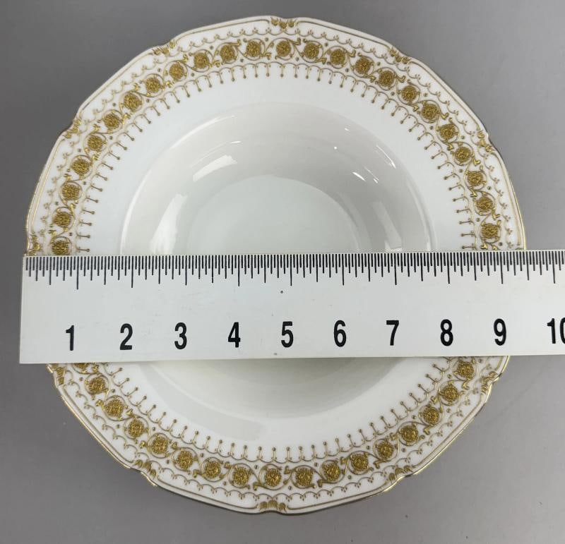 Set 12 c1920s Royal Doulton Noke's Tiffany Co Raised Gilt Rim 9.5" Soup Bowls - 8