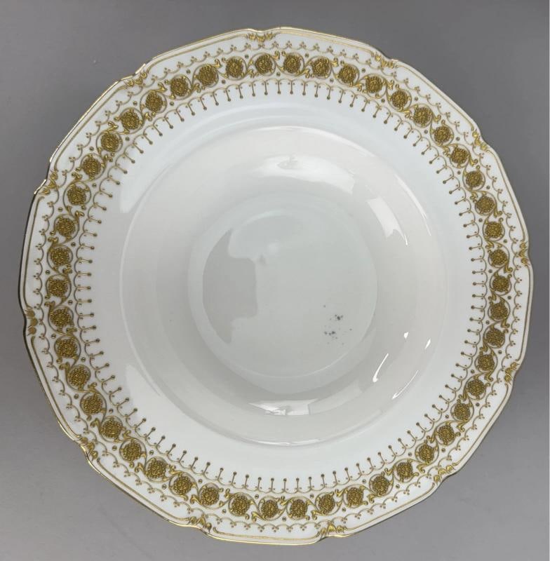 Set 12 c1920s Royal Doulton Noke's Tiffany Co Raised Gilt Rim 9.5" Soup Bowls - 9