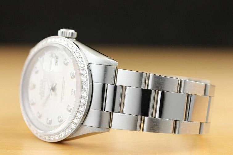 MENS ROLEX DATEJUST SILVER DIAMOND 18K WHITE GOLD BEZEL & STAINLESS STEEL WATCH - 4