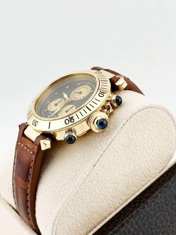 Cartier Pasha 1353 Chronograph Grey Dial 18K Yellow Gold Leather Strap 35mm - 5