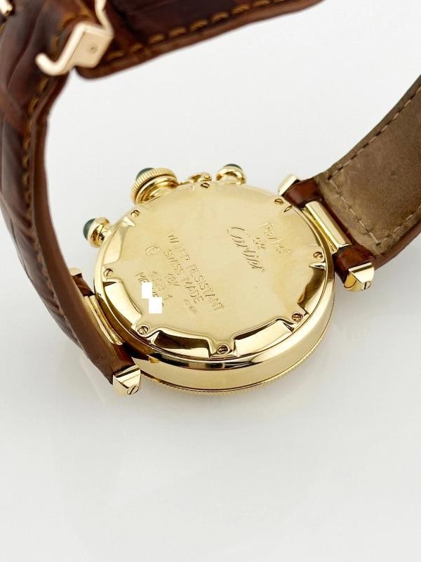 Cartier Pasha 1353 Chronograph Grey Dial 18K Yellow Gold Leather Strap 35mm - 8