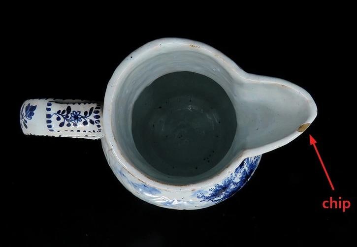 Fine Old 1700s Delft Faience Blue White Scenic Mask Jug Pitcher - 10