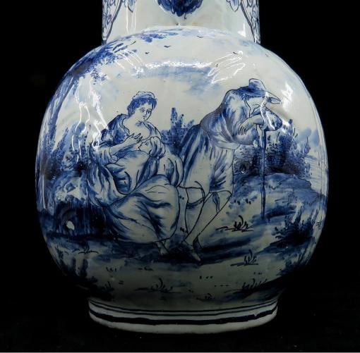 Fine Old 1700s Delft Faience Blue White Scenic Mask Jug Pitcher - 6