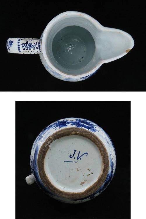 Fine Old 1700s Delft Faience Blue White Scenic Mask Jug Pitcher - 8