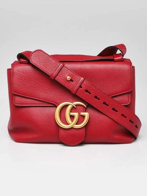 Gucci Red Pebbled Leather Marmont Medium Shoulder Bag: Condition: Pre-owned - Good,Brand: Gucci,Exterior Material: Leather,Style: Everyday Bags,Exterior Color: Red,Department: Women 