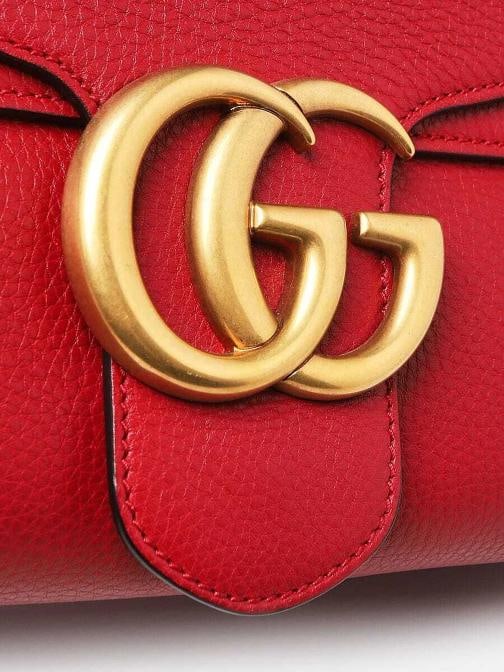 Gucci Red Pebbled Leather Marmont Medium Shoulder Bag - 5