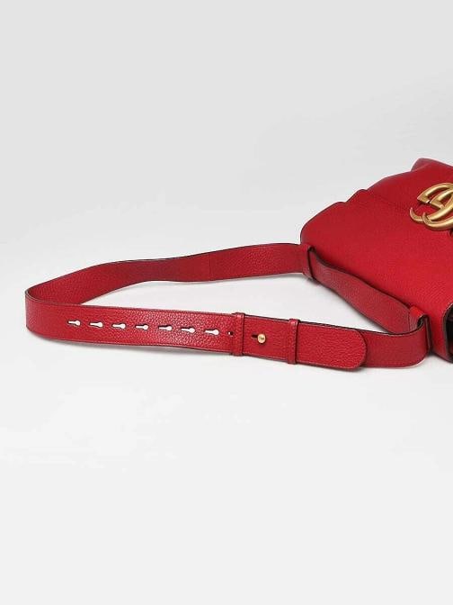 Gucci Red Pebbled Leather Marmont Medium Shoulder Bag - 6