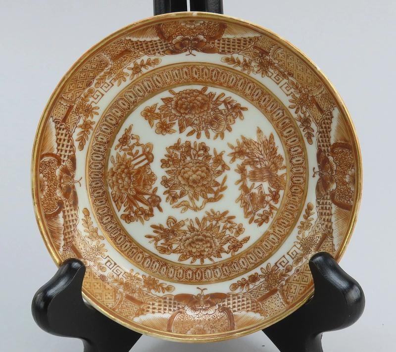 Great Set c1840s Chinese Export Porcelain Brown Fitzhugh 9 Cups 4 Saucers - 4