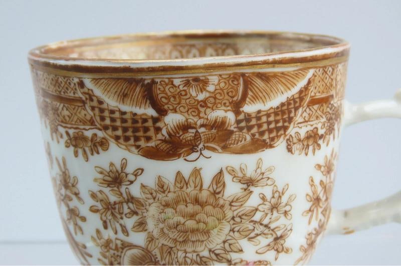 Great Set c1840s Chinese Export Porcelain Brown Fitzhugh 9 Cups 4 Saucers - 6