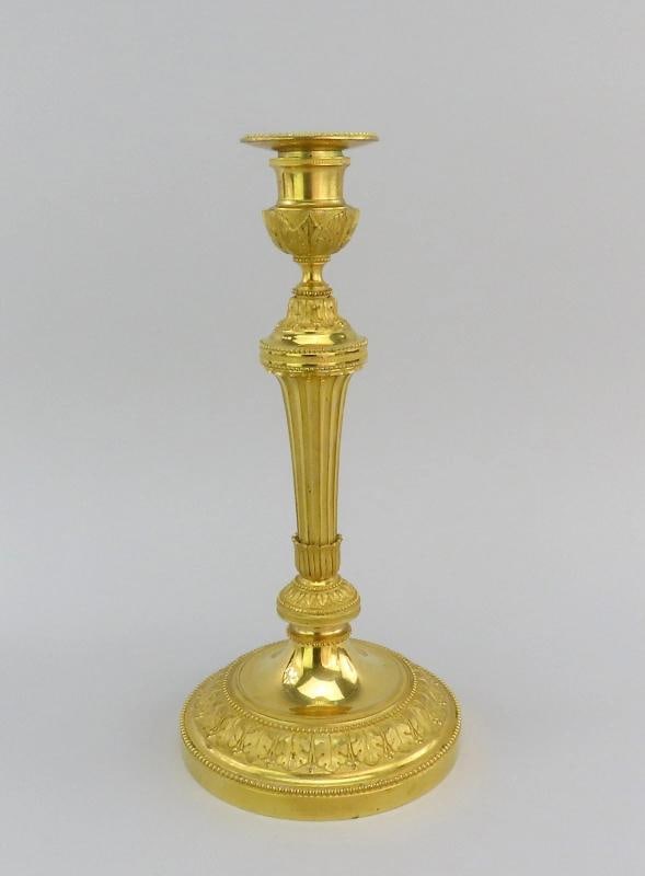 1840/50s Ferdinand Barbedienne Pair Fancy Gilded Brass Candlesticks 11 1/4" - 2