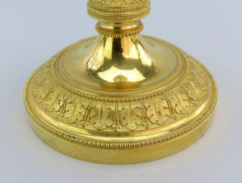 1840/50s Ferdinand Barbedienne Pair Fancy Gilded Brass Candlesticks 11 1/4" - 4