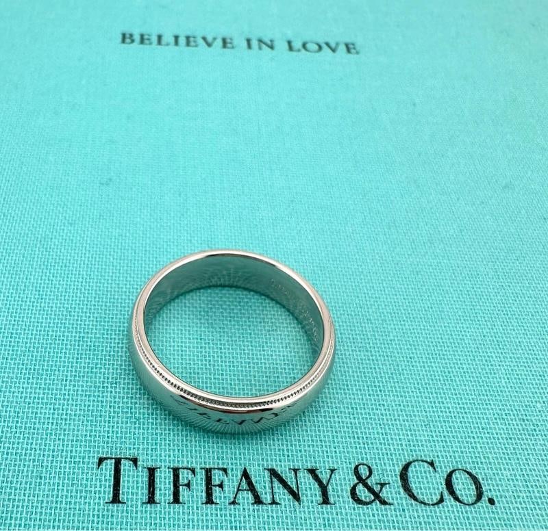 Tiffany Platinum Together Milgrain Band Ring 6 mm - 5