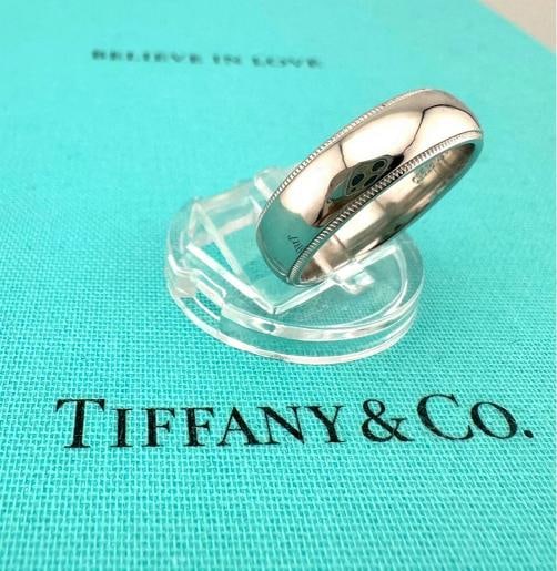 Tiffany Platinum Together Milgrain Band Ring 6 mm - 8