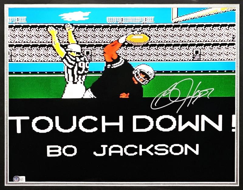 Bo Jackson Auto Framed 16x20 Tecmo Bowl Photo NES Controller Raiders Beckett - 2