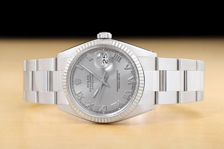 ROLEX MENS DATEJUST 16014 GRAY ROMAN DIAL 18K WHITE GOLD STAINLESS STEEL WATCH - 3