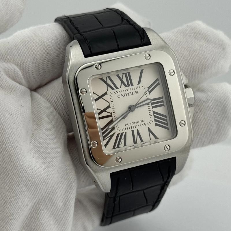 Cartier Santos 100 XL 2656 38mm White Dial Stainless Steel Leather Strap - 2