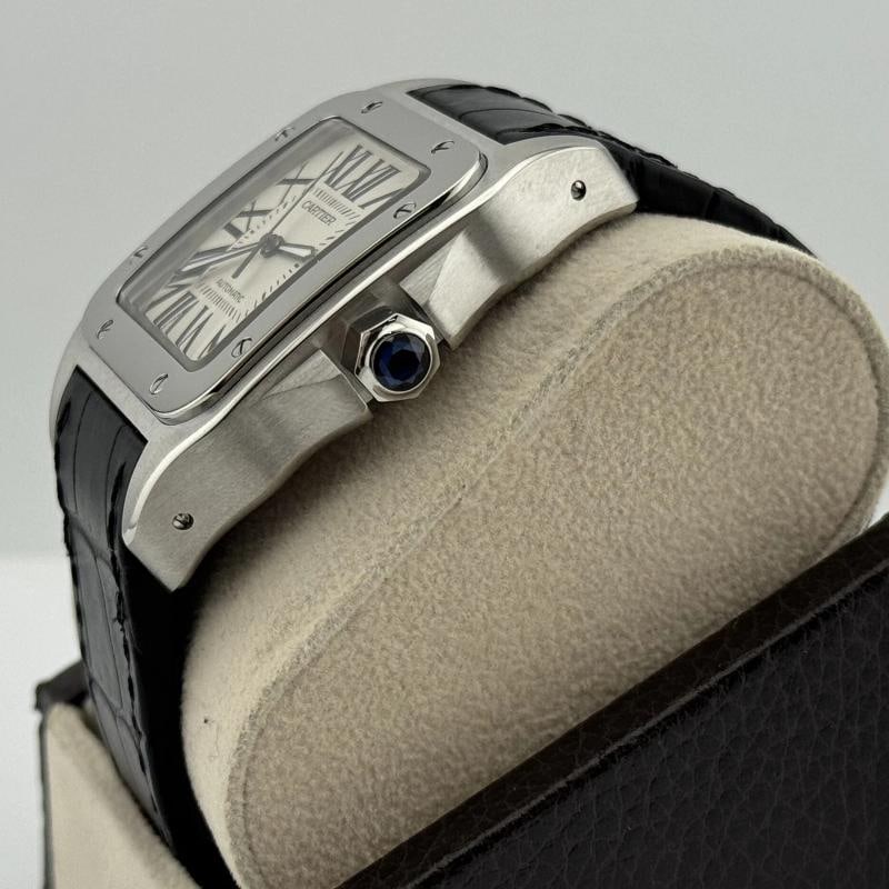 Cartier Santos 100 XL 2656 38mm White Dial Stainless Steel Leather Strap - 3