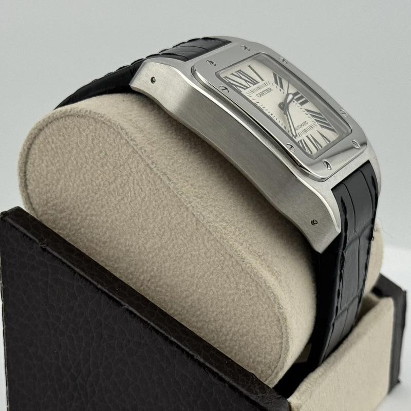 Cartier Santos 100 XL 2656 38mm White Dial Stainless Steel Leather Strap - 4