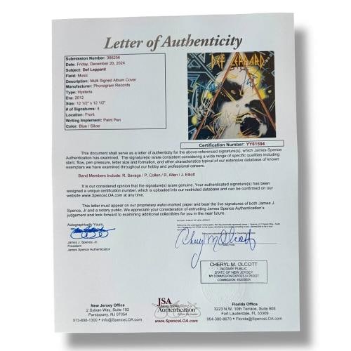 Def Leppard Signed Vinyl LP Hysteria Framed JSA COA Joe Elliott Phil Collen +2 - 3