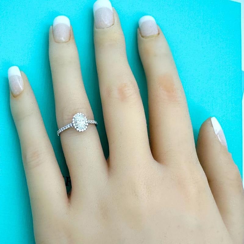 Tiffany & Co. Soleste Oval Diamond 0.60 ct E VS2 Halo Engagement Ring Platinum - 10