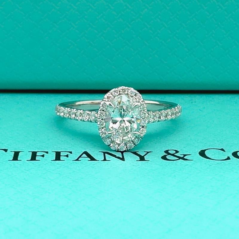 Tiffany & Co. Soleste Oval Diamond 0.60 ct E VS2 Halo Engagement Ring Platinum - 14