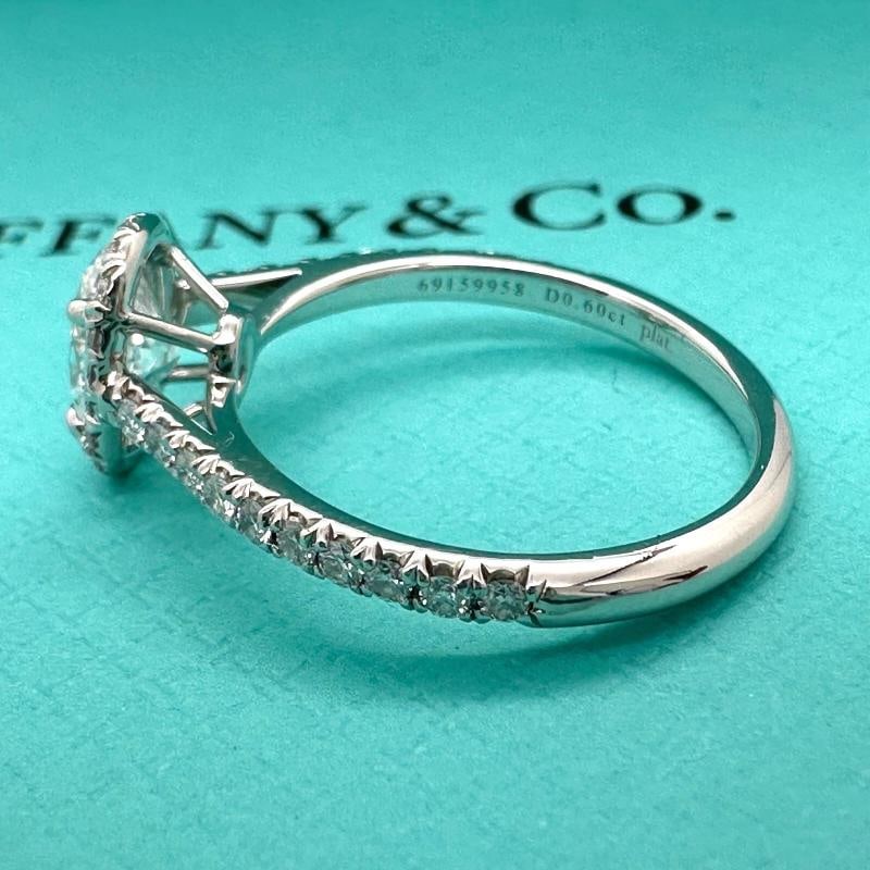 Tiffany & Co. Soleste Oval Diamond 0.60 ct E VS2 Halo Engagement Ring Platinum - 17