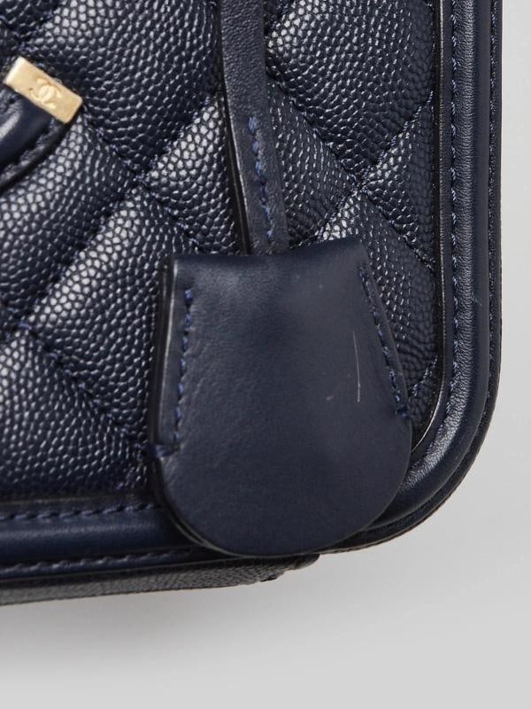Chanel Navy Blue Quilted Caviar Leather Medium Filigree Vanity Case Bag - 5