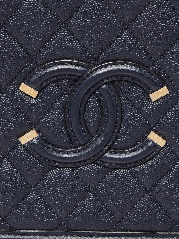 Chanel Navy Blue Quilted Caviar Leather Medium Filigree Vanity Case Bag - 6