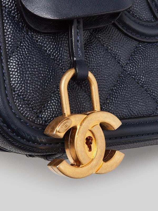 Chanel Navy Blue Quilted Caviar Leather Medium Filigree Vanity Case Bag - 7